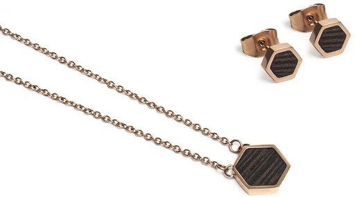 BeWooden Hexagon Set - Ohringe + Kette mit Anhänger - Verschiedene Farbvarianten