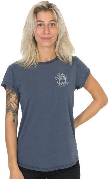 Life-Tree Shirt aus Biobaumwolle mit Brustmotiv für Damen "Olive" Stone Washed Green/Red/Blue