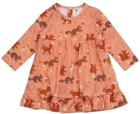 Kinder Kleid – Altrosa mit Eichhörnchenmotiv, langärmelig, weich & bequem, locker fallend, alltagstauglich | Walkiddy