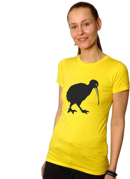 HANDGEDRUCKT "Kiwi" Frauen-T-SHIRT von Earth Positiv Biobaumwolle