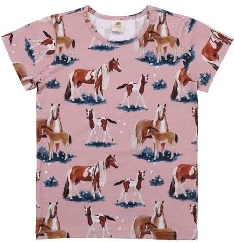 Bio-Baumwolle T-Shirt Pink - Little & Big Horses - Öko & Fair Produziert - GOTS Zertifiziert – Walkiddy