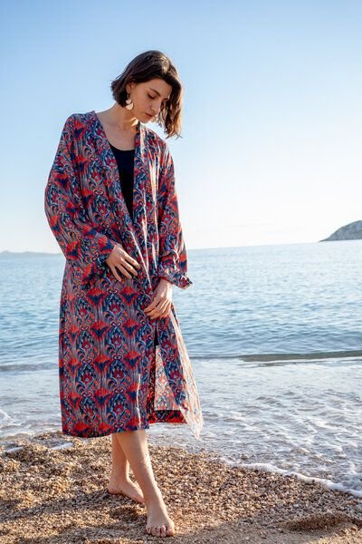 Kimono Rituals – Klassischer langärmeliger – Seitenschlitze auf beiden Seiten – V-Ausschnitt – Farbenfroher einzigartige...