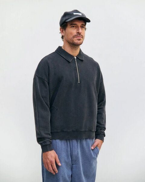Rotholz Zipped Polo Sweatshirt - washed black
