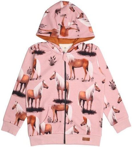 Mädchen Kapuzenjacke GOTS zertifiziert – Bio-Baumwolle, Rosa mit Muster, Reißverschluss, weich & bequem | Walkiddy