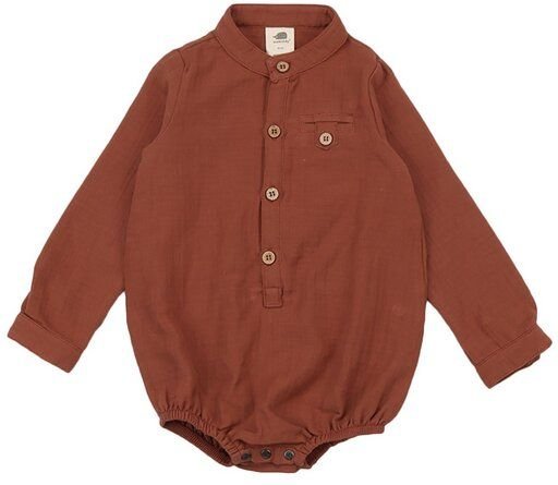 Baby Musselin-Body GOTS zertifiziert, 95% Bio-Baumwolle, terracotta, Langarm, weich, Druckknöpfe – Walkiddy