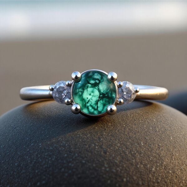 Spirit of Island Silber Ring | Moosachat & Diamanten Paar