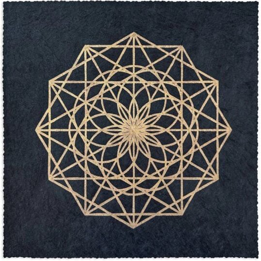 Veskor Cassiopeia STERN DES LEBENS Linoldruck | 22 × 22 cm | Gold auf Schwarz