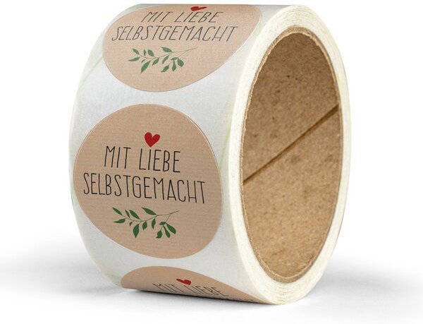 Fines Papeterie 50 Aufkleber * SELBSTGEMACHT * 4cm rund * auf Rolle * Recyclingpapier und Kraftpapier