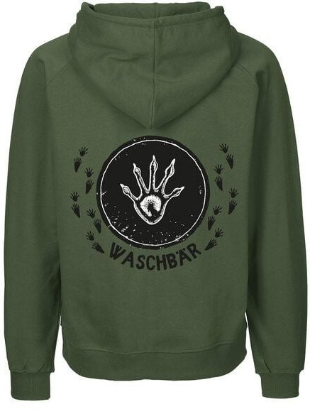 HANDGEDRUCKT "Trittsiegel WaschBär" Männer Zip Hoody aus reiner Biobaumwolle (kbA)