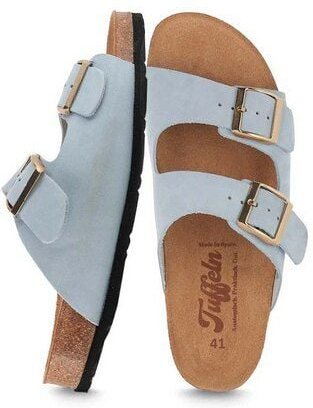 Tuffeln Leder-Pantoletten Norderney mit anatomischem Kork-Fußbett Zweischnaller-Sandalen