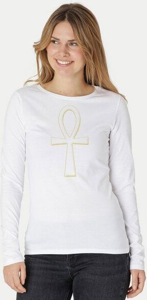 Peaces.bio - handbedruckte Biomode Bio-Damen-Langarmshirt "Ankh"