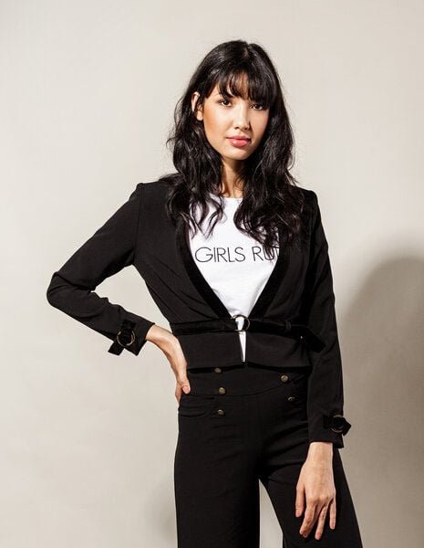 SinWeaver alternative fashion Blazer tailliert mit Cord-Streifen und Ösen