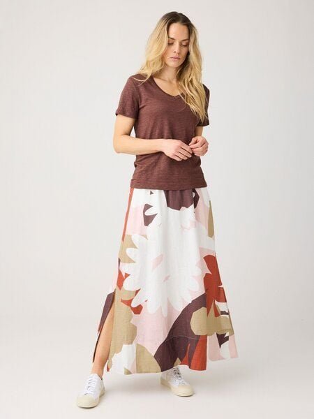 KnowledgeCotton Apparel Maxi Rock mit Flower-Print aus Bio-Leinen
