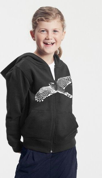 Peaces.bio - handbedruckte Biomode Bio-Kinder-Zip-Hoodie "Sperber"