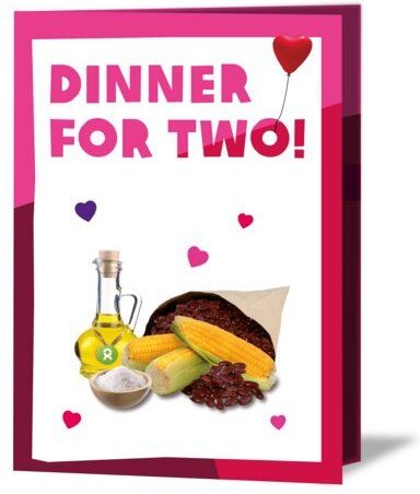 OxfamUnverpackt Spenden-Geschenk "Nahrungspakete" (Grußkarte zum Liebe zeigen mit Magnet)