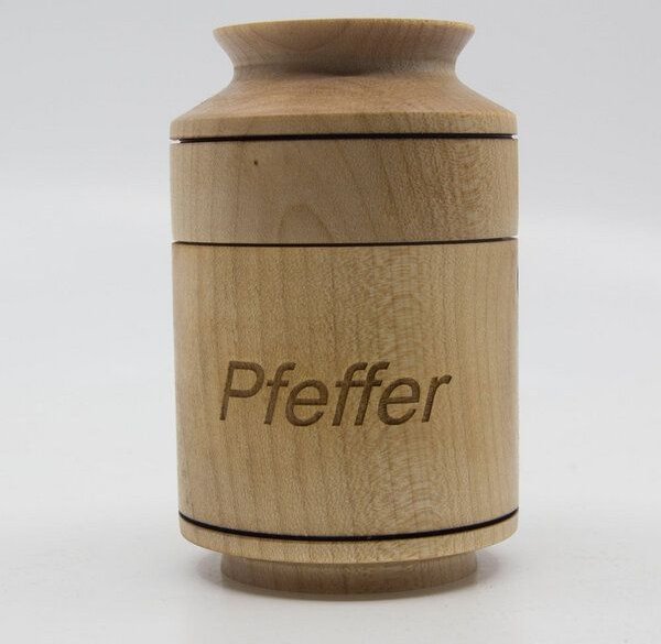Lajos Varga Gewürzdose aus Buchenholz mit Lasergravur handgefertigt