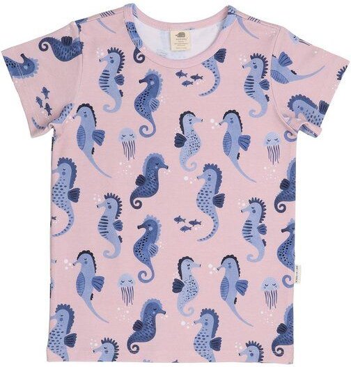 Kinder T-Shirt Bio-Baumwolle GOTS "Blue Seahorses" pink – veganes, fair produziertes Walkiddy Kindershirt mit Seepferdch...