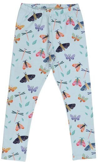 Kinder Leggings GOTS zertifiziert, 95% Bio-Baumwolle, hellblau, Schmetterlings-Muster, weich & elastisch – Walkiddy