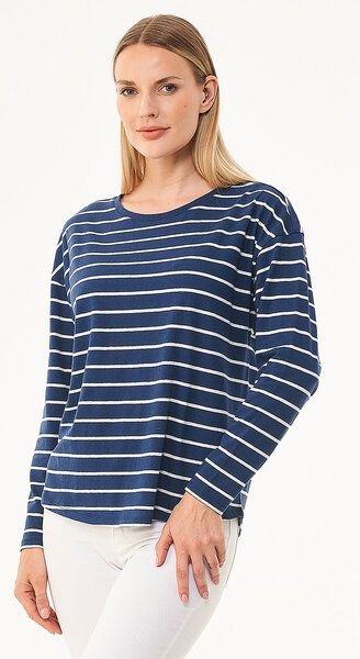 ORGANICATION Gestreiftes Longsleeve T-Shirt aus Bio-Baumwolle und Leinen