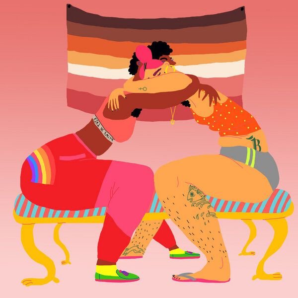 Photocircle Poster / Leinwandbild - Hug (new lesbian flag)