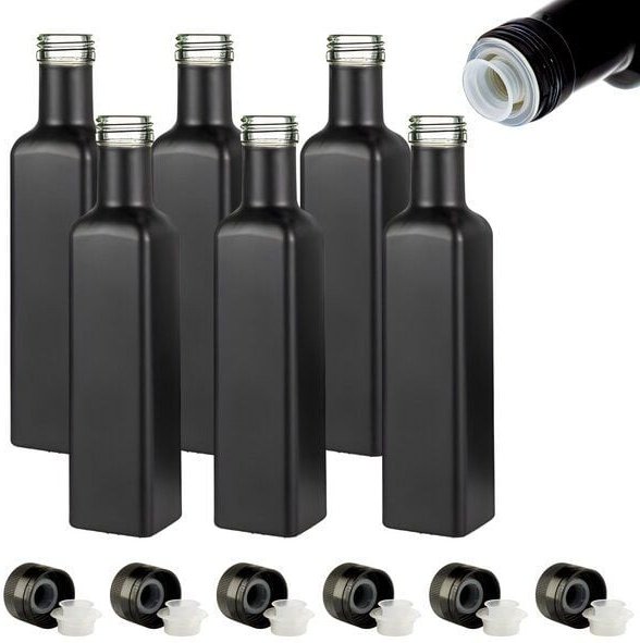 mikken Ölflaschen 250 ml schwarz mit Ausgießer und Schraubdeckel + Etiketten