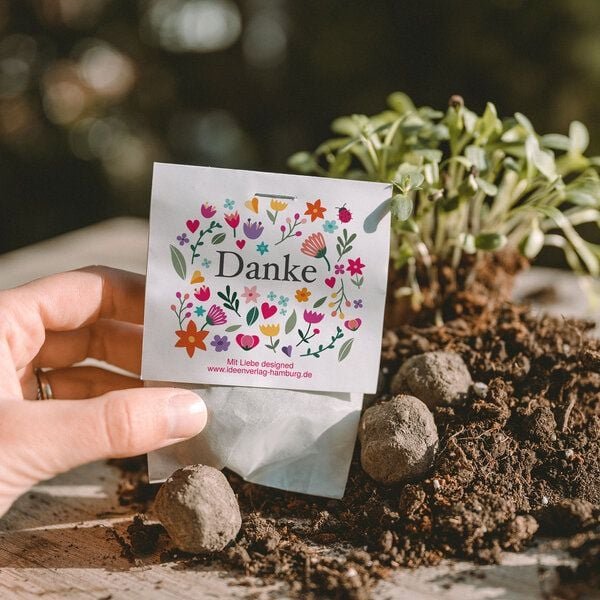 Ideenverlag Hamburg 10x Danke Samenbomben als blühendes Dankeschön-Geschenk/Nahchaltiges Geschenk für Freunde, Kollegen ...