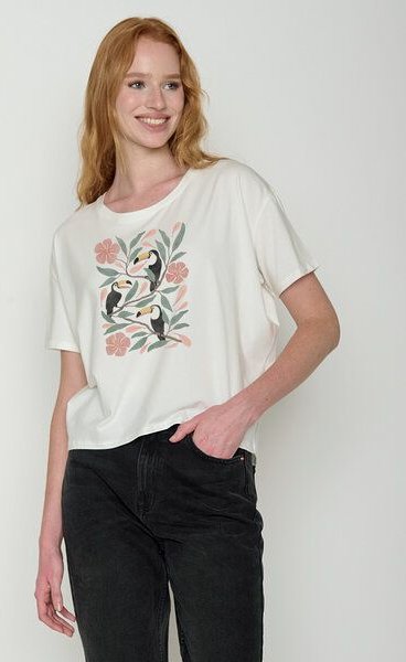 GREENBOMB Tucan Flower Feel - Lässiges T-Shirt aus Bio-Baumwoll-Mix / hochwertiger Print / GOTS / Fair & Vegan