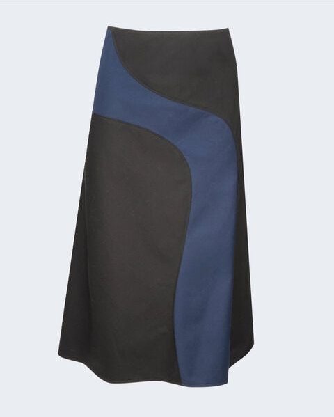 bellaLEYK Schwarzer Midirock in A-Linie aus Bio-Baumwolle – mit blauem Multitudes-Einsatz