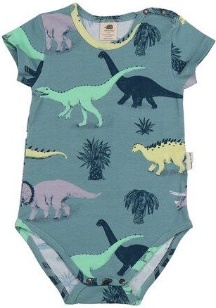 Baby Kurzarmbody – Blaugrün mit Dinosauriermotiv, weich & bequem, alltagstauglich, gut kombinierbar | Walkiddy