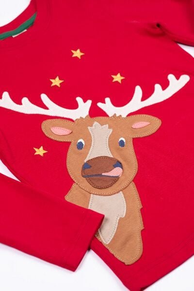 Frugi Weihnachts-Langarmshirt mit Rentier-Applikation