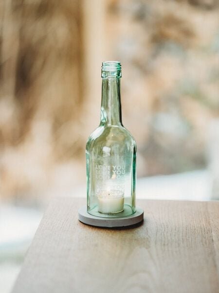 MaBe LOVE YOU - nachhaltiges Windlicht mit Lasergravur - Glas trifft Beton