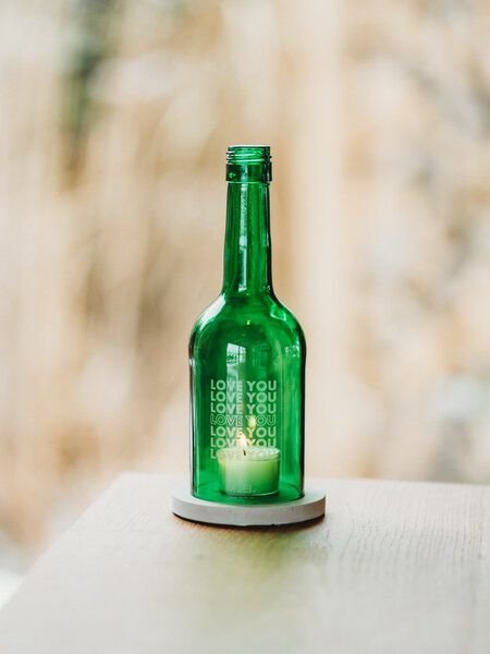 MaBe LOVE YOU - nachhaltiges Windlicht mit Lasergravur - Glas trifft Beton