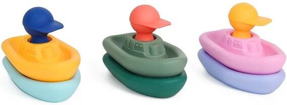 PETIKIDS Silikon-Badespielzeug zur Förderung der Entwicklung – Set mit 2 Booten + 1 Kapitän