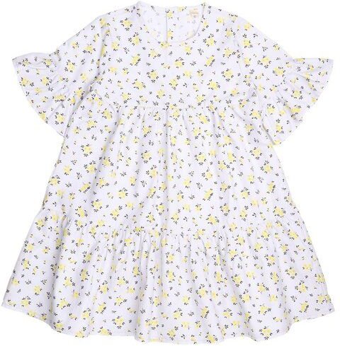 Cotokids Kinder Kleid – Weiß mit gelbem Blumenmuster, kurzärmlig, leicht & bequem, Sommerkleid, vielseitig kombinierbar ...