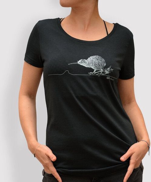 little kiwi Damen T-Shirt, "Kiwi", Modal, Anthracite, Schwarz