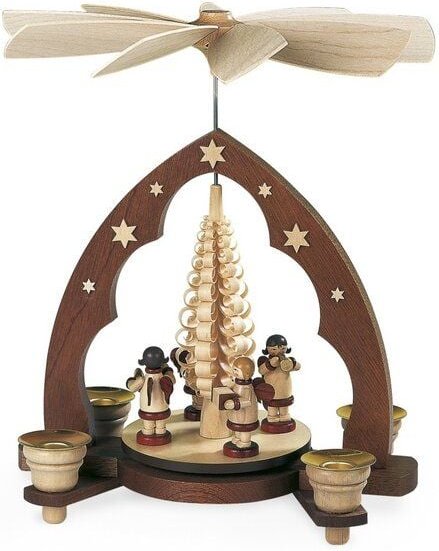 Müller Seiffen Pyramide Spitzbogen Spanbaum 1-stöckig, natur für 4 Pyramidenkerzen