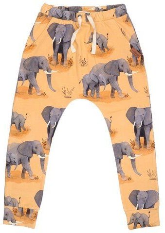 Kinder Jogger GOTS zertifiziert, orange, Elefanten-Allover „Elephant Family“, weich – Walkiddy