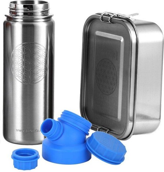 JN JuNiki's Set "Blume des Lebens": Lunchbox + 550ml isolierte Edelstahltrinkflasche