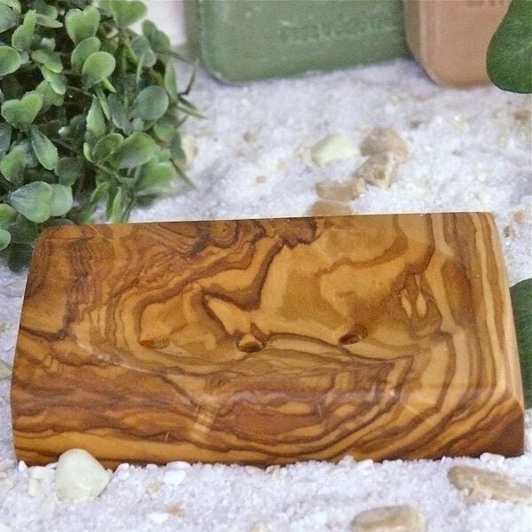 Olivenholz erleben Seifenablage klein mit Pads, rechteckig aus Olivenholz