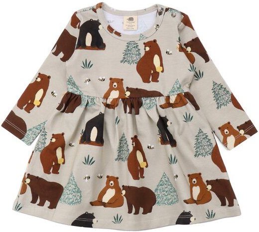 Baby Kleid Langarm GOTS zertifiziert – Beige mit Tiermotiv, weich & bequem | von Walkiddy