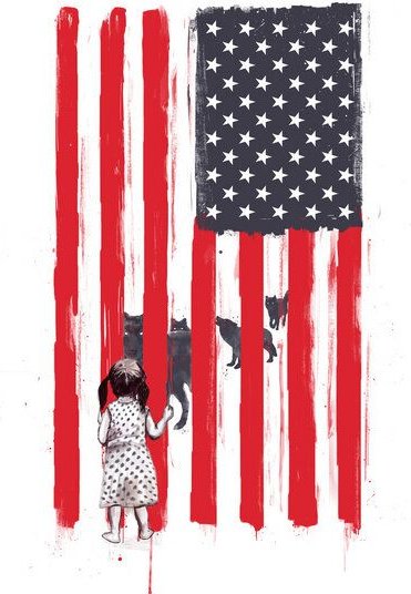 Photocircle Poster / Leinwandbild - Little girl and wolves