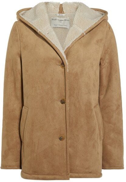 Will's Vegan Shop Recycelter Veganer Shearling Mantel in hellbrau für Damen