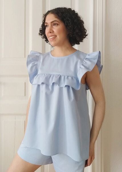 Daniela Salazar Rüschenbluse HANA aus Bio Baumwolle - Himmelblau