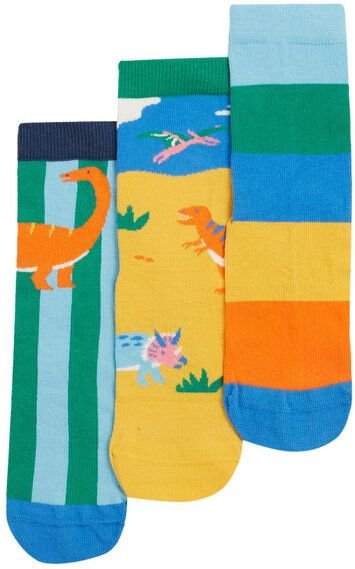 Frugi Kindersocken in Dreierpack mit Dinosaurus