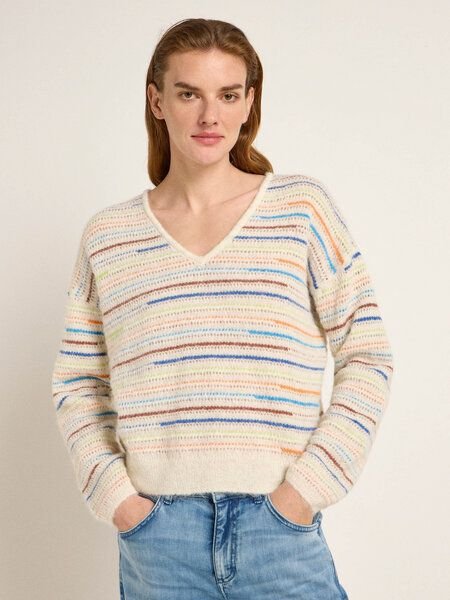 Thumbnail - LANIUS Streifenpullover mit V-Ausschnitt aus Alpakawolle mit Bio-Baumwolle
