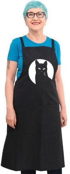 Hirschkind Bio-Kochschürze "Schwarzer Kater" handgewebt schwarz Fair-Trade