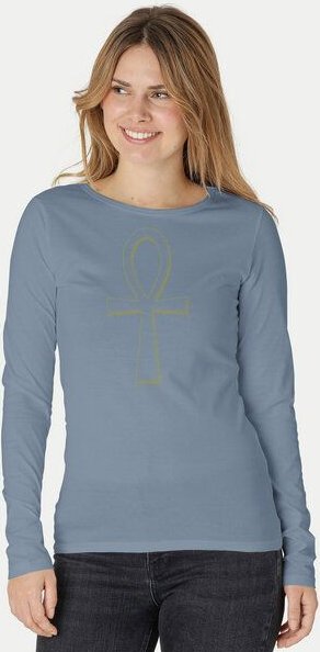 Peaces.bio - handbedruckte Biomode Bio-Damen-Langarmshirt "Ankh"