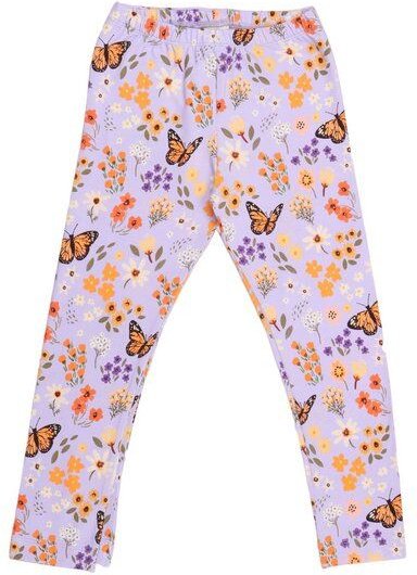 Kinder Leggings GOTS zertifiziert – Bio-Baumwolle mit Elasthan, Helllila mit Blumen- und Schmetterlingsmotiv | Walkiddy