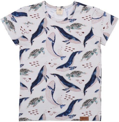 Kinder T-Shirt GOTS zertifiziert Bio-Baumwolle, Offwhite, Wal- und Schildkröten-Muster, Walkiddy