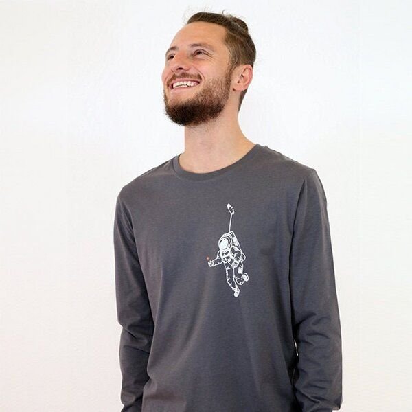 Spangeltangel Langarmshirt „Kosmonaut“, Astronaut, grau, bedruckt, Siebdruck, Herren